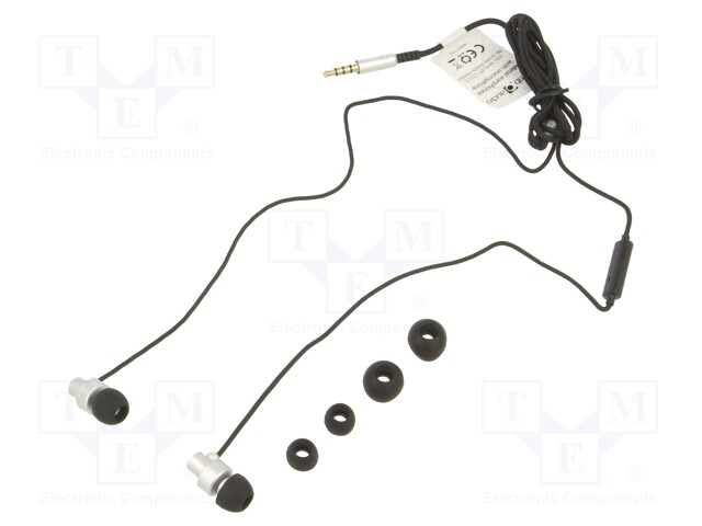 Headphones with microphone; black,silver; Jack 3,5mm; in-ear