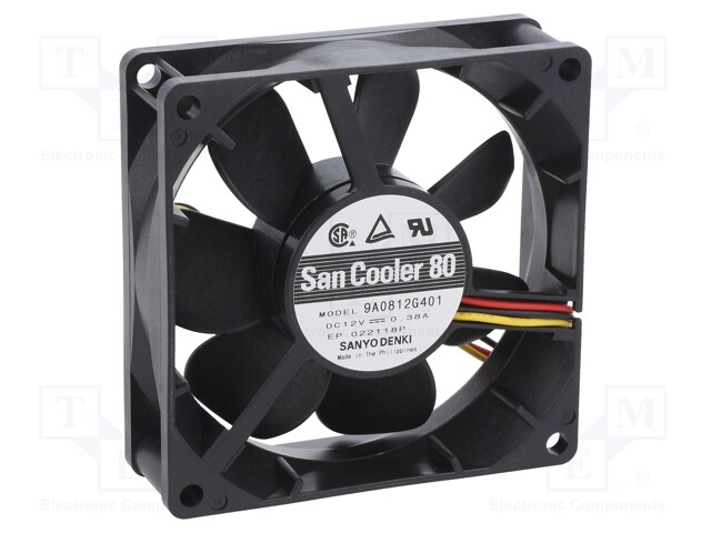 Fan: DC; axial; 12VDC; 80x80x25mm; 90m3/h; 40dBA; ball bearing