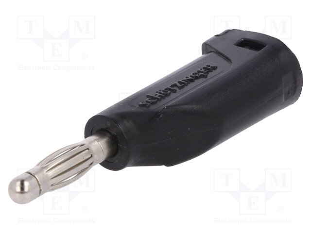 Plug; 4mm banana; 32A; 70VDC; black; with 4mm axial socket; 2.5mm2