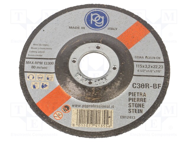 Cutting wheel; Ø: 115mm; Øhole: 22mm; stone; bulk; Disc thick: 3.2mm