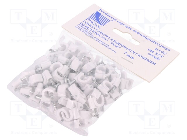 Holder; white; Application: on round cable; 100pcs; with a nail