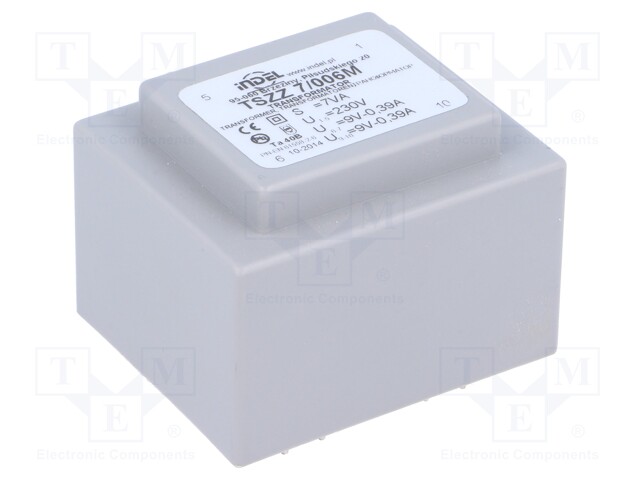 Transformer: encapsulated; 7VA; 230VAC; 9V; 9V; 0.38A; 0.38A; IP00