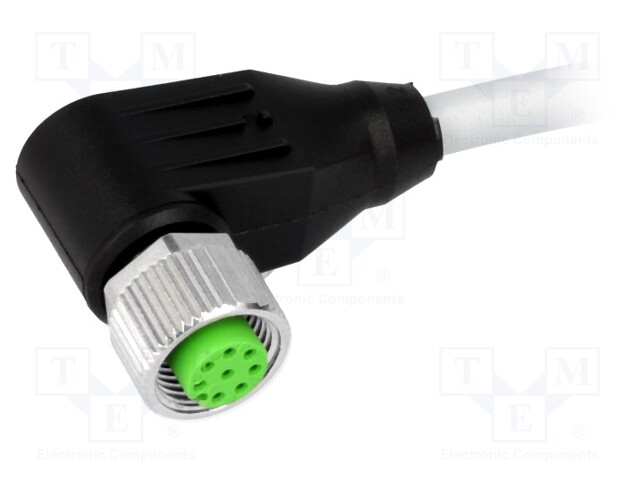 Connection lead; M12; PIN: 8; angled; 3m; plug; 30VAC; 2A; -20÷85°C