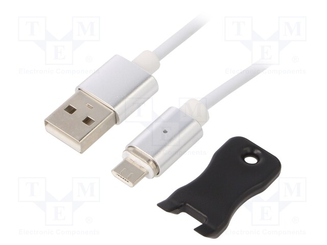 Cable; magnetic,USB 2.0; USB A plug,USB B micro plug; 1m; white