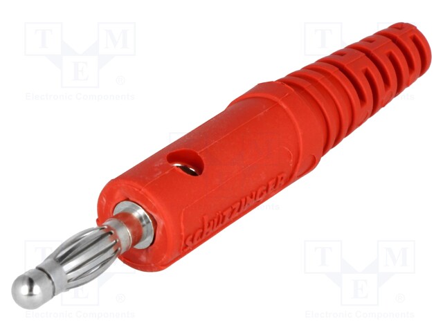 Plug; 4mm banana; 10A; 60VDC; red; with transversal socket