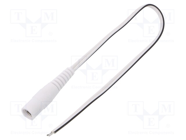 Cable; wires,DC 5,5/2,5 socket; straight; 0.5mm2; white; 0.2m