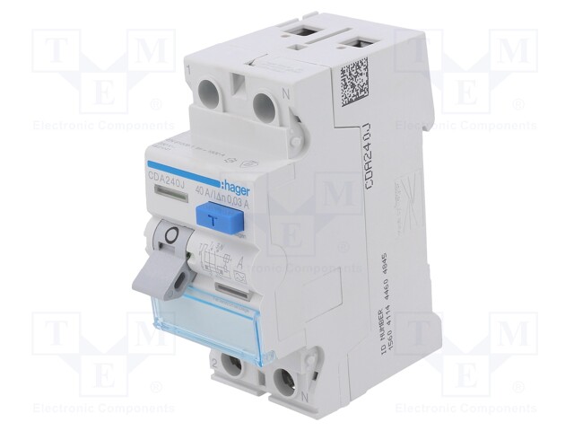 RCD breaker; Inom: 40A; Ires: 30mA; Max surge current: 250A; DIN