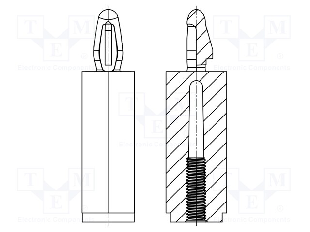 PCB distance; polyamide 66; L: 70mm; screwed fole,snap fastener