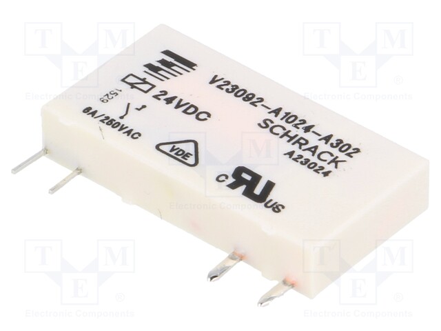 Relay: electromagnetic; SPST-NO; Ucoil: 24VDC; 6A/250VAC; 6A/30VDC