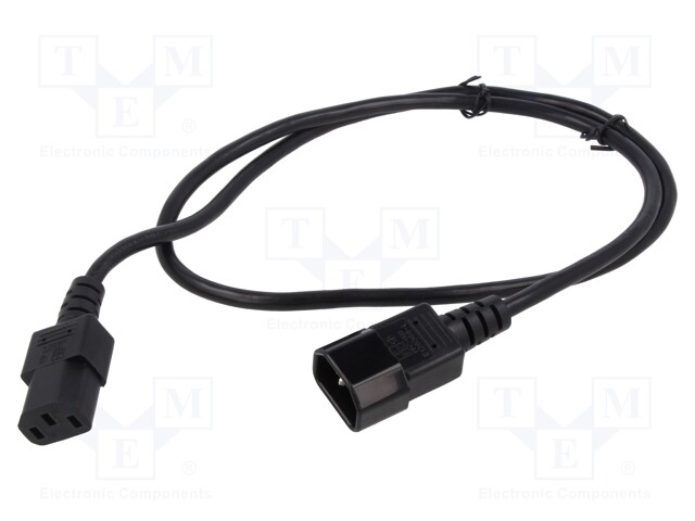 Cable; IEC C13 female,IEC C14 male; PVC; 1m; black; 3x18AWG; 10A