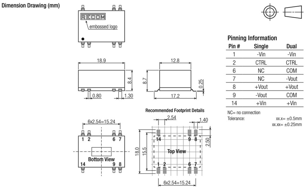 Converter: DC/DC; 3W; Uin: 18÷36V; Uout: 24VDC; Iout: 125mA; SMD; 2.5g