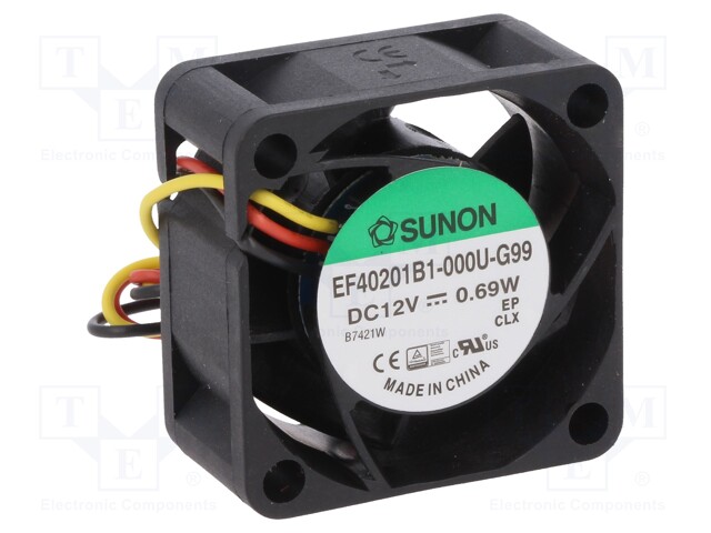 Fan: DC; axial; 12VDC; 40x40x20mm; 15.12m3/h; 26.5dBA; ball bearing