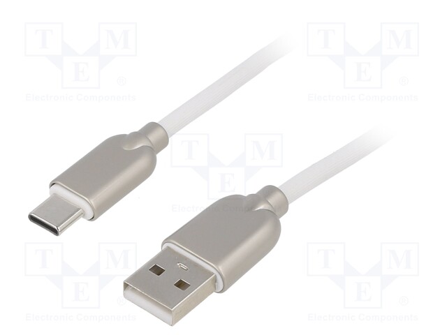 Cable; USB 2.0; USB A plug,USB C plug; gold-plated; 2m; white