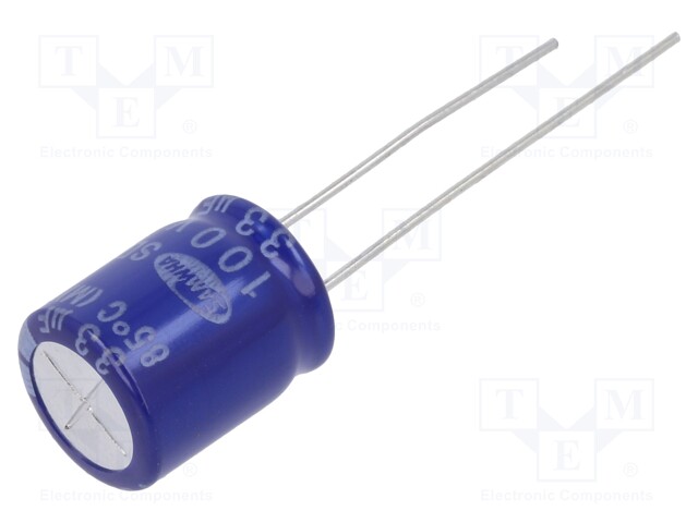 Capacitor: electrolytic; THT; 33uF; 100VDC; Ø10x12.5mm; ±20%; 2000h