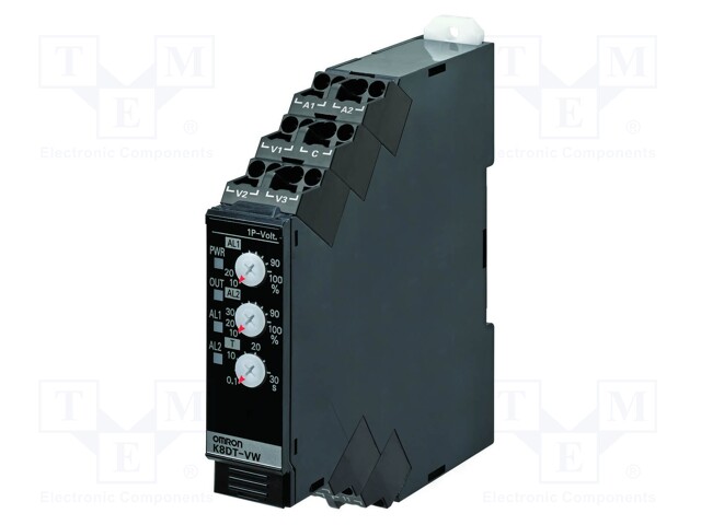 Voltage Monitoring Relay, Single Phase, K8DT-VW Series, SPST-NO, DIN Rail, Screw