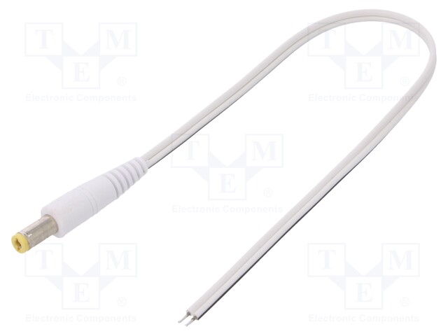 Cable; wires,DC 5,5/2,1 plug; straight; 0.5mm2; white; 0.2m