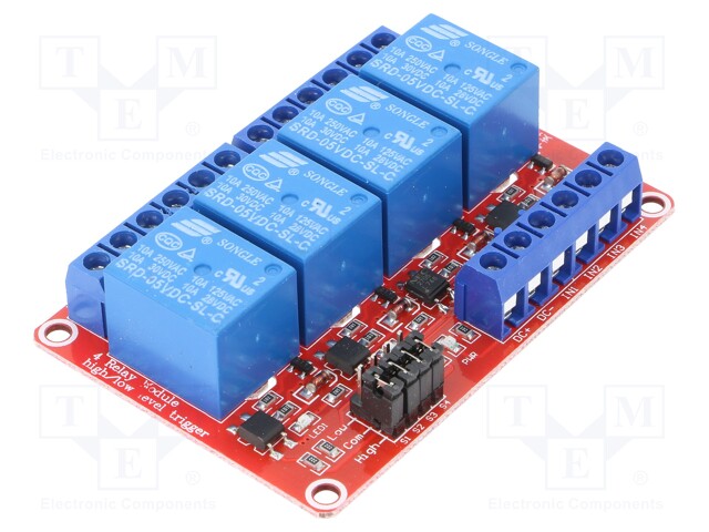 Module: relay; Channels: 4; 5VDC; max.250VAC; 10A