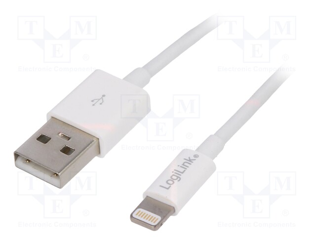 Cable; USB 2.0; USB A plug,Apple Lightning plug; 0.38m; white