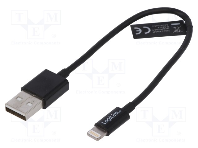 Cable; USB 2.0; USB A plug,Apple Lightning plug; 0.18m; black