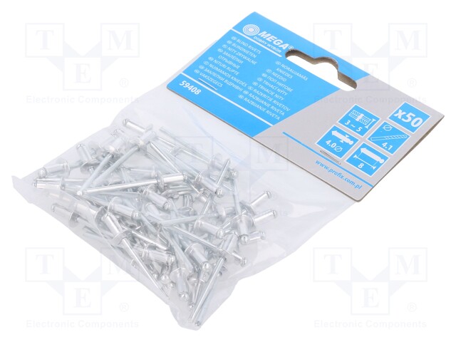 Rivet; aluminium; Rivet diam: 4mm; L.rivet: 8mm; 50pcs.