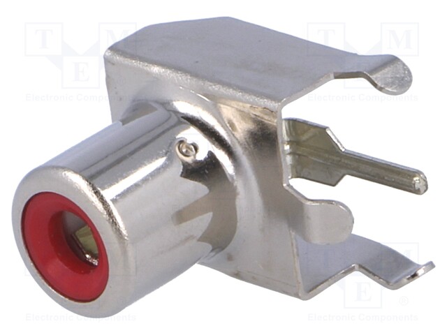 Socket; RCA; female; angled 90°; THT; nickel plated; Marker: red