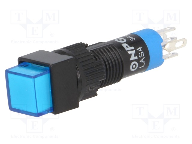 Switch: push-button; Pos: 2; SPDT; 0.5A/250VAC; 1A/24VDC; blue; none