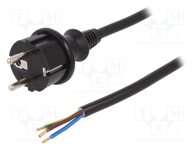 Cable; SCHUKO plug,CEE 7/7 (E/F) plug,wires; 3m; black; PVC; 16A