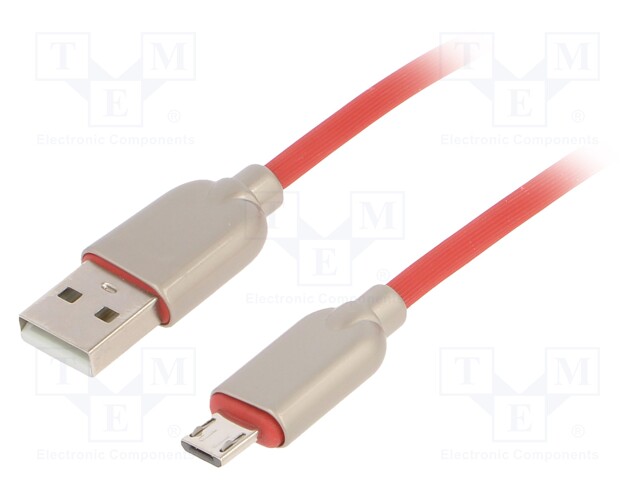 Cable; USB 2.0; USB A plug,USB B micro plug; gold-plated; 1m; red