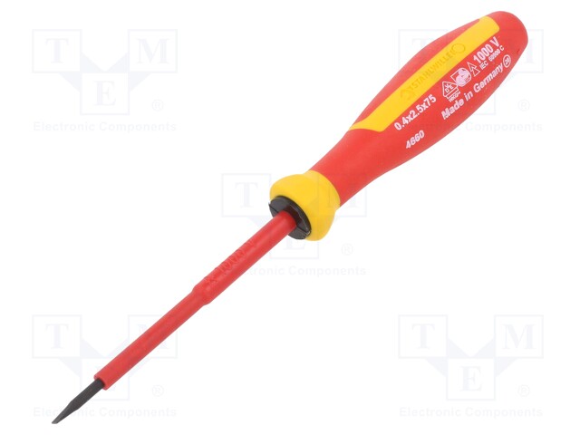 Screwdriver; insulated; slot; 2,5x0,4mm; Blade length: 75mm; 1kVAC