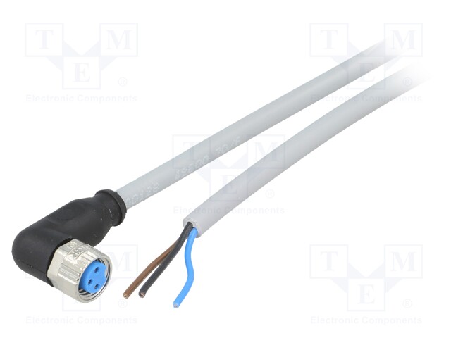 Connection lead; M8; PIN: 3; angled; 10m; plug; 60VAC; 4A; -30÷80°C