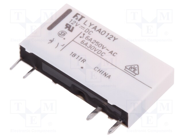 Relay: electromagnetic; SPST-NO; Ucoil: 12VDC; 6A/250VAC; 6A/24VDC