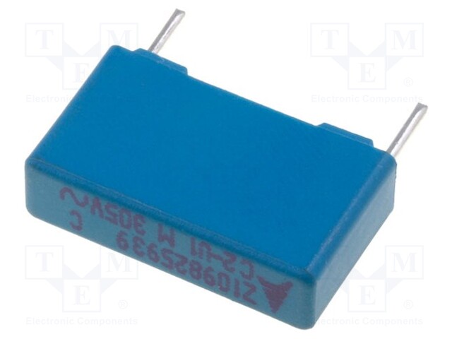 Capacitor: polypropylene; X2; 100nF; 15mm; ±20%; 5x10.5x18mm