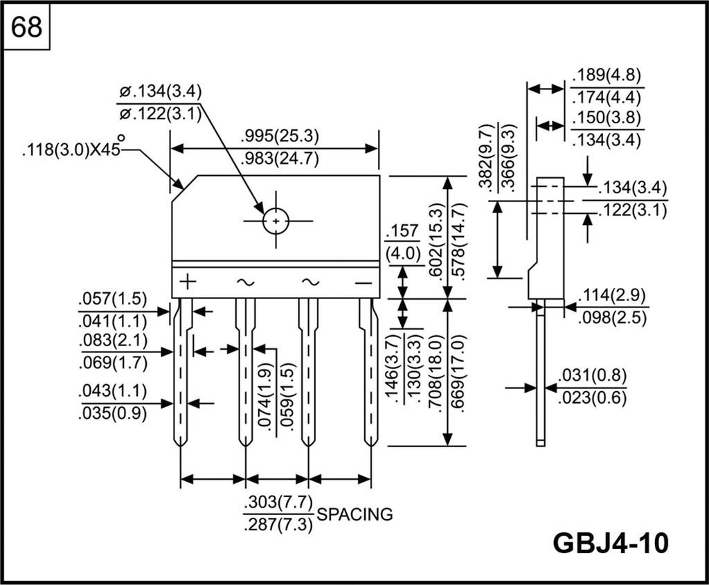 Bridge rectifier: single-phase; Urmax: 100V; If: 8A; Ifsm: 200A