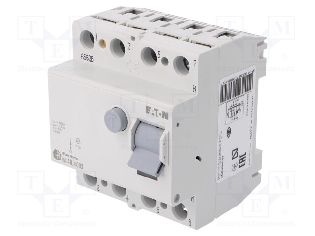 RCD breaker; Inom: 40A; Ires: 30mA; Max surge current: 250A; IP40