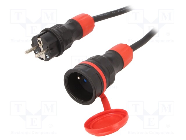 Extension lead; Sockets: 1; rubber; black; 3x2,5mm2; 10m; 16A