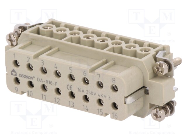 Connector: HDC; contact insert; female; DA; PIN: 16; 16+PE; 16A; 250V