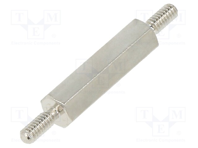 Screwed spacer sleeve; 15mm; Ext.thread: M2; hexagonal; brass