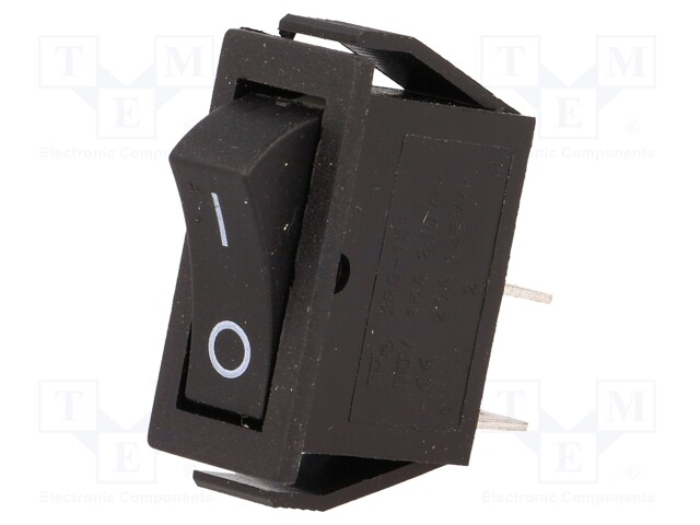 ROCKER; SPST; Pos: 2; OFF-ON; 15A/250VAC; black; none; 35mΩ; -30÷80°C