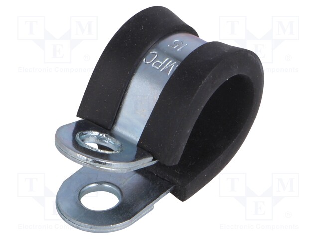 Fixing clamp; ØBundle : 15mm; W: 15mm; steel; Cover material: EPDM