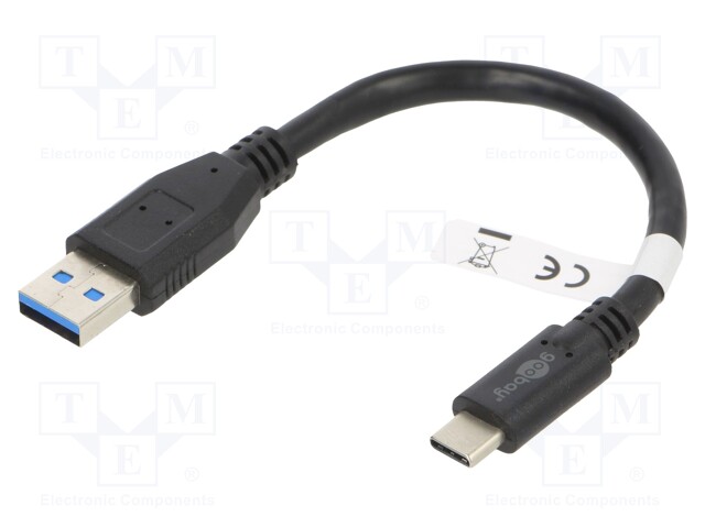 Cable; USB 3.0; USB A plug,USB C plug; 0.15m; black