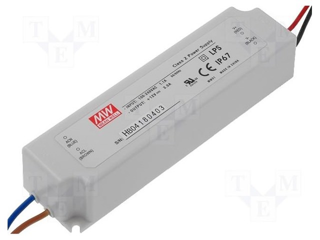 Power supply: switched-mode; LED; 36W; 15VDC; 2.4A; 90÷264VAC; IP67