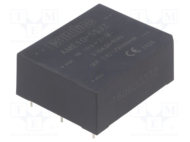 Converter: AC/DC; 10W; Uout: 5VDC; Iout: 2A; 76%; Mounting: PCB; 3kV