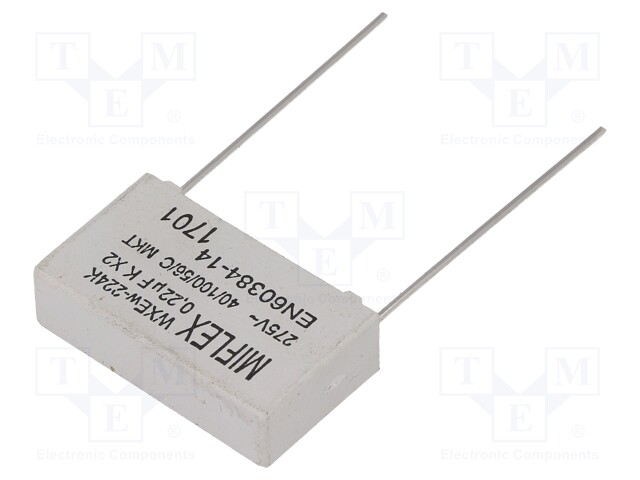 Capacitor: polypropylene; X2; 220nF; 22.5mm; ±10%; 26.5x16.5x8.5mm