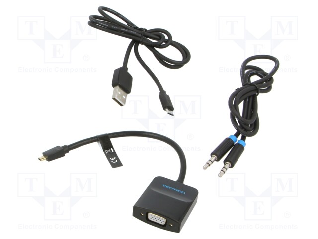 Adapter; micro HDMI plug,VGA; 0.15m; black; black; Enclos.mat: ABS