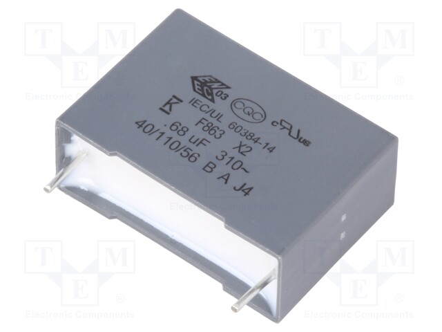 Capacitor: polypropylene; X2; 0.68uF; 22.5mm; ±10%; 26.5x18.5x10mm