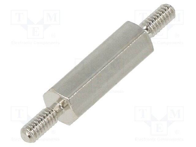 Screwed spacer sleeve; 12mm; Ext.thread: M2; hexagonal; brass