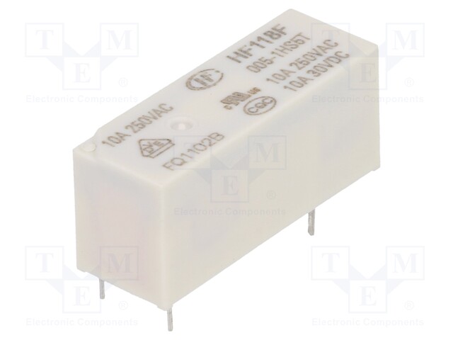 Relay: electromagnetic; SPST-NO; Ucoil: 5VDC; 10A/250VAC; 10A