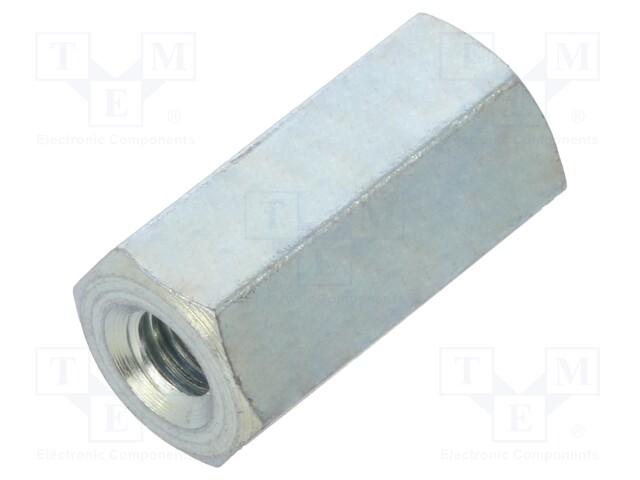 Screwed spacer sleeve; Int.thread: M3; 12mm; hexagonal; steel