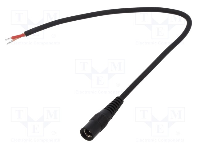 Cable; wires,DC 5,5/2,5 socket; straight; 1mm2; black; 0.25m