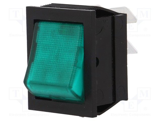 ROCKER; DPST; Pos: 2; OFF-ON; 16A/250VAC; green; neon lamp 250V